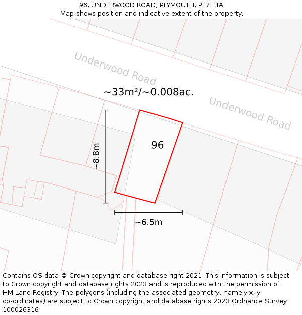 96, UNDERWOOD ROAD, PLYMOUTH, PL7 1TA: Plot and title map