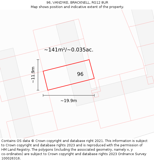 96, VANDYKE, BRACKNELL, RG12 8UR: Plot and title map