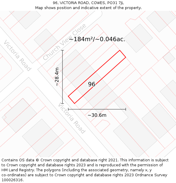 96, VICTORIA ROAD, COWES, PO31 7JL: Plot and title map