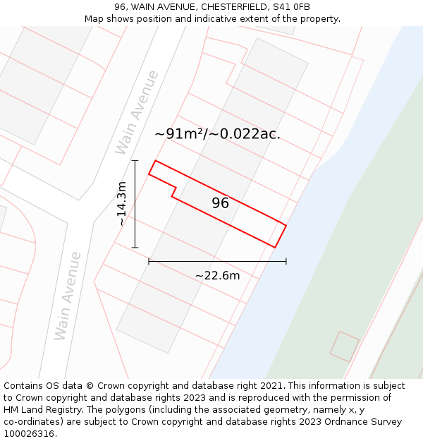96, WAIN AVENUE, CHESTERFIELD, S41 0FB: Plot and title map