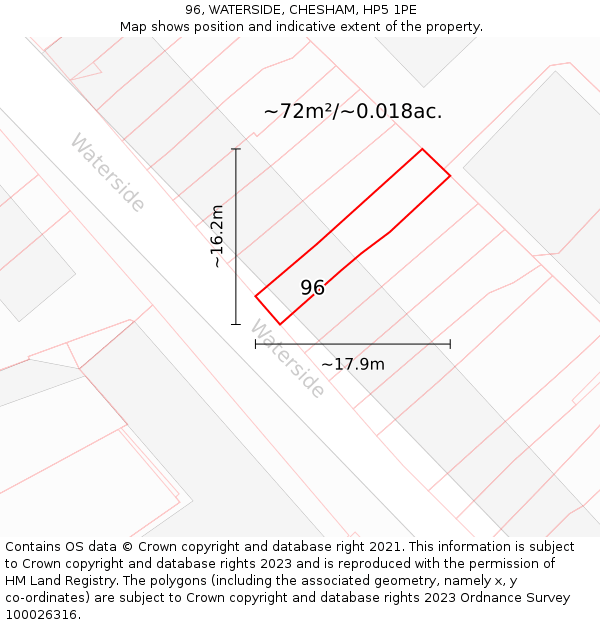 96, WATERSIDE, CHESHAM, HP5 1PE: Plot and title map