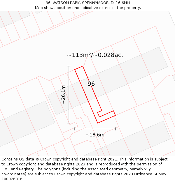 96, WATSON PARK, SPENNYMOOR, DL16 6NH: Plot and title map
