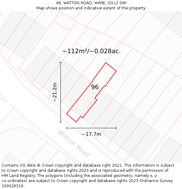 96, WATTON ROAD, WARE, SG12 0AY: Plot and title map