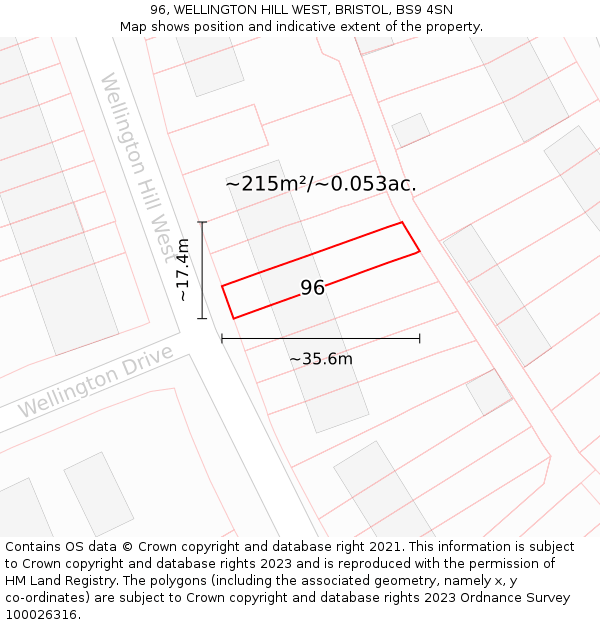 96, WELLINGTON HILL WEST, BRISTOL, BS9 4SN: Plot and title map