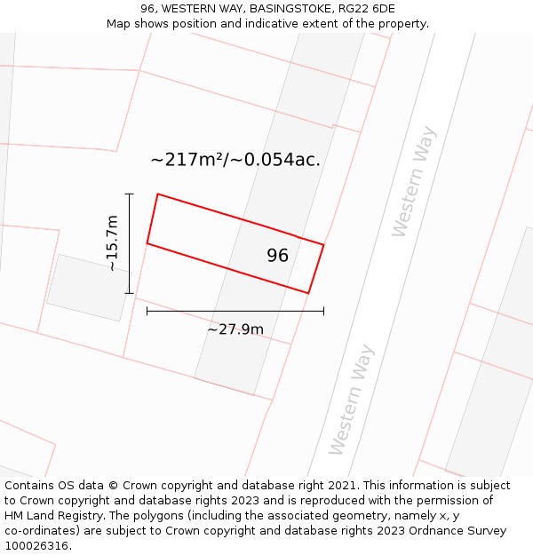 96, WESTERN WAY, BASINGSTOKE, RG22 6DE: Plot and title map
