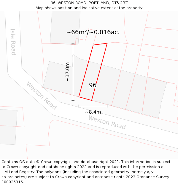 96, WESTON ROAD, PORTLAND, DT5 2BZ: Plot and title map