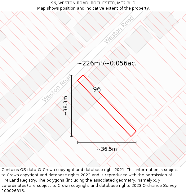96, WESTON ROAD, ROCHESTER, ME2 3HD: Plot and title map