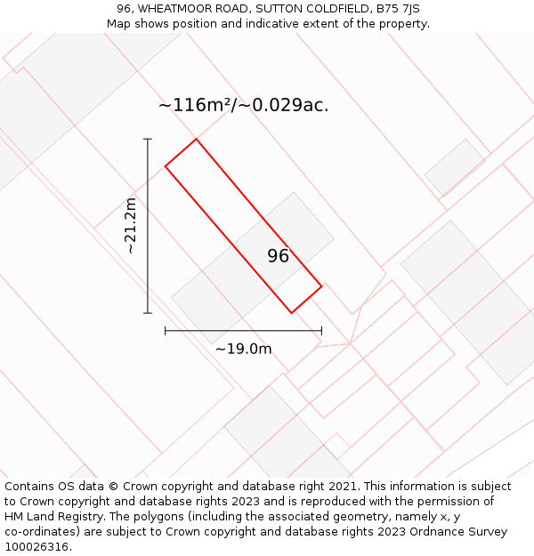 96, WHEATMOOR ROAD, SUTTON COLDFIELD, B75 7JS: Plot and title map