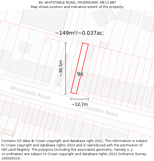 96, WHITSTABLE ROAD, FAVERSHAM, ME13 8BT: Plot and title map