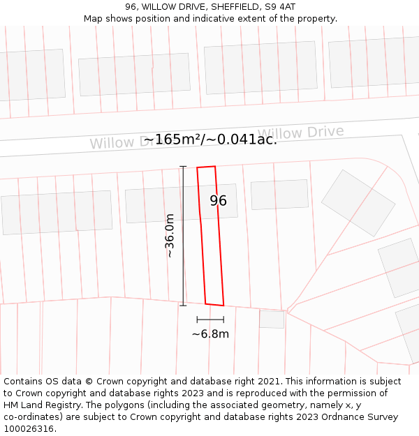 96, WILLOW DRIVE, SHEFFIELD, S9 4AT: Plot and title map