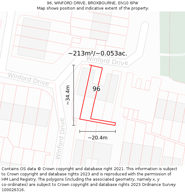 96, WINFORD DRIVE, BROXBOURNE, EN10 6PW: Plot and title map