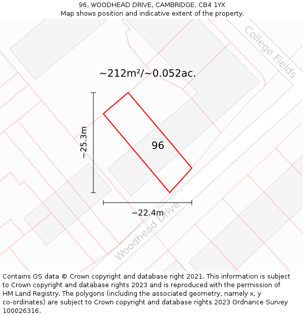96, WOODHEAD DRIVE, CAMBRIDGE, CB4 1YX: Plot and title map