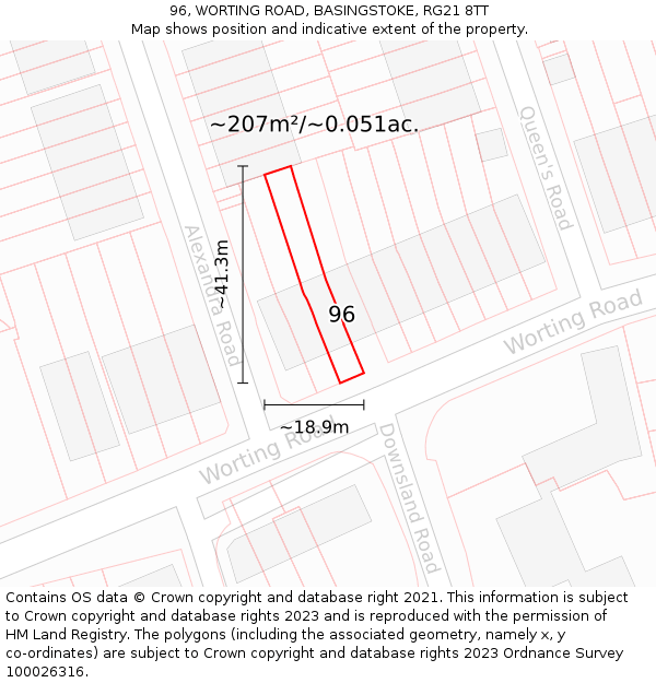 96, WORTING ROAD, BASINGSTOKE, RG21 8TT: Plot and title map