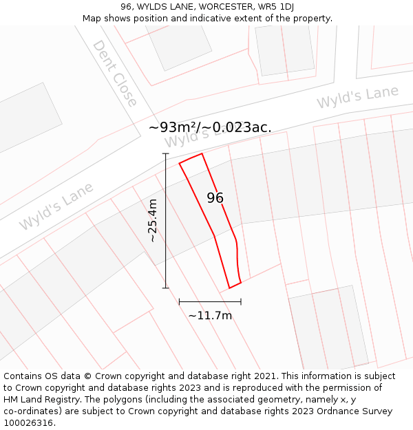 96, WYLDS LANE, WORCESTER, WR5 1DJ: Plot and title map