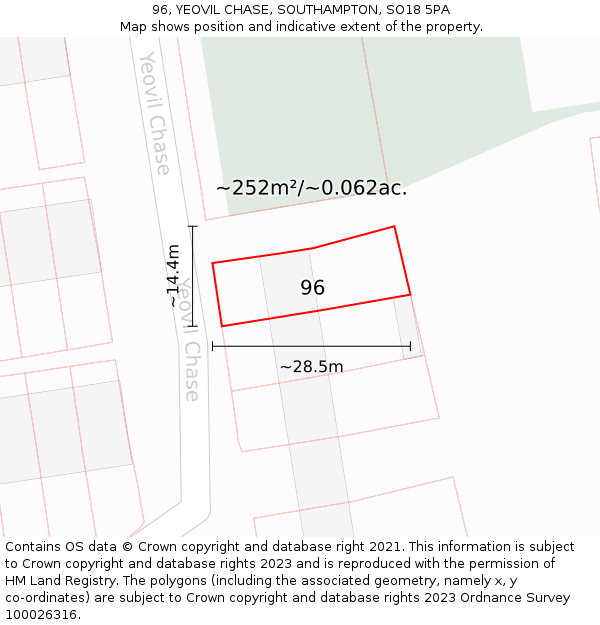 96, YEOVIL CHASE, SOUTHAMPTON, SO18 5PA: Plot and title map