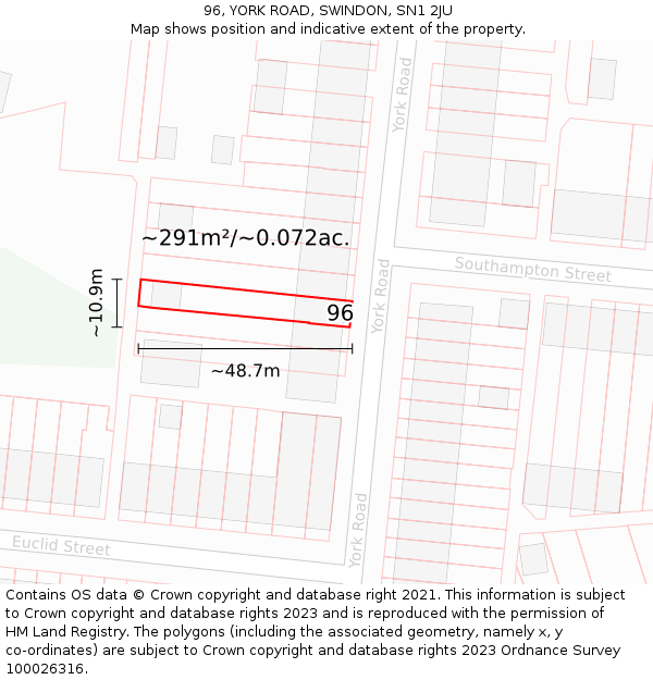 96, YORK ROAD, SWINDON, SN1 2JU: Plot and title map