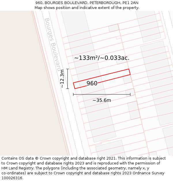 960, BOURGES BOULEVARD, PETERBOROUGH, PE1 2AN: Plot and title map