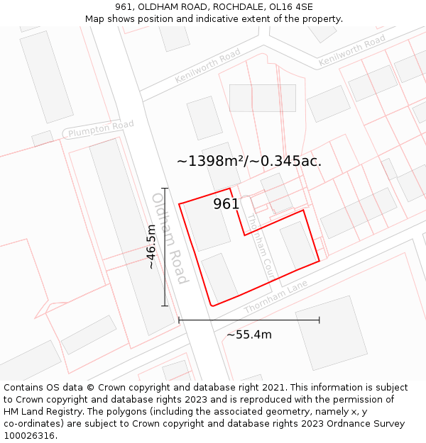 961, OLDHAM ROAD, ROCHDALE, OL16 4SE: Plot and title map