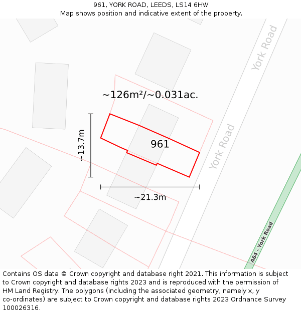 961, YORK ROAD, LEEDS, LS14 6HW: Plot and title map