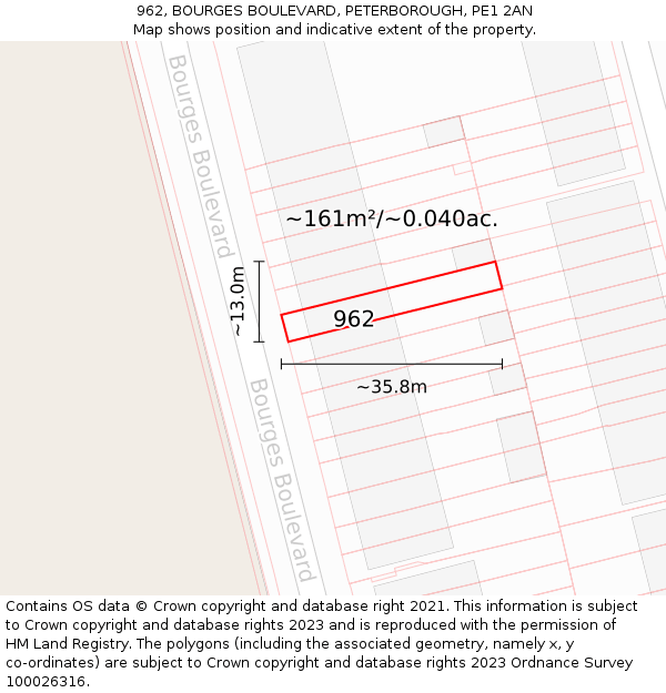 962, BOURGES BOULEVARD, PETERBOROUGH, PE1 2AN: Plot and title map