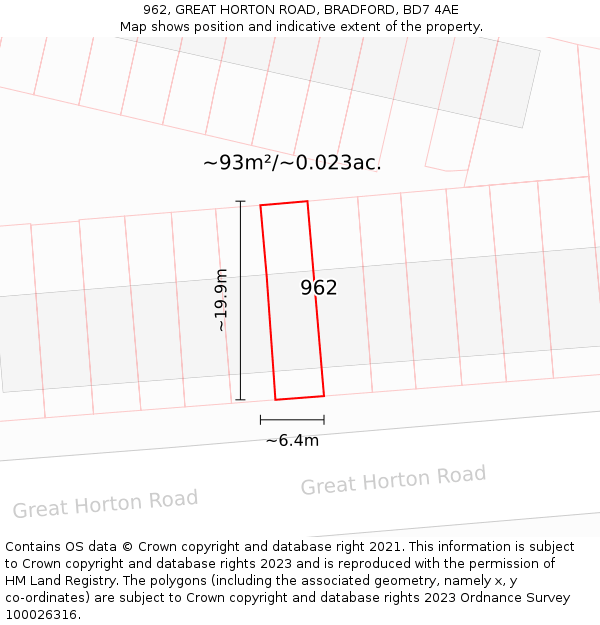 962, GREAT HORTON ROAD, BRADFORD, BD7 4AE: Plot and title map
