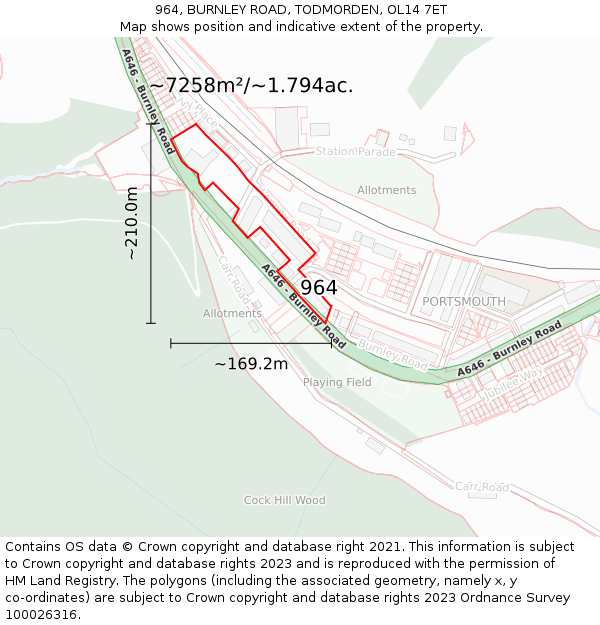 964, BURNLEY ROAD, TODMORDEN, OL14 7ET: Plot and title map