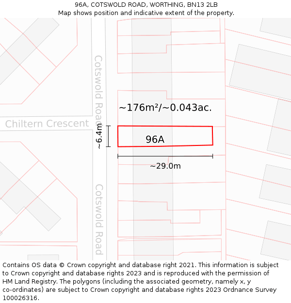 96A, COTSWOLD ROAD, WORTHING, BN13 2LB: Plot and title map