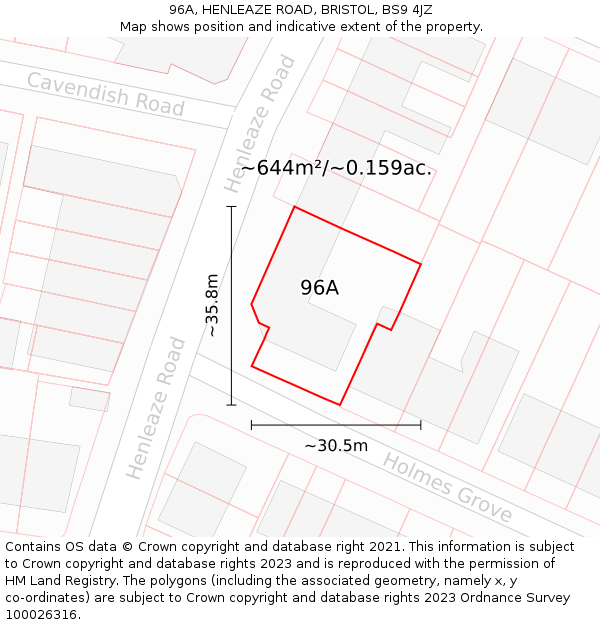 96A, HENLEAZE ROAD, BRISTOL, BS9 4JZ: Plot and title map