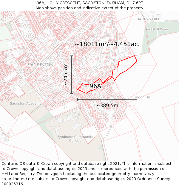 96A, HOLLY CRESCENT, SACRISTON, DURHAM, DH7 6PT: Plot and title map
