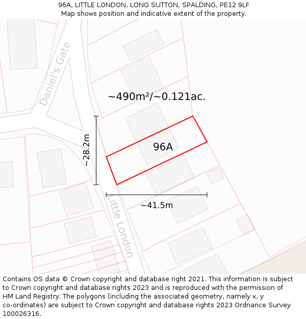 96A, LITTLE LONDON, LONG SUTTON, SPALDING, PE12 9LF: Plot and title map