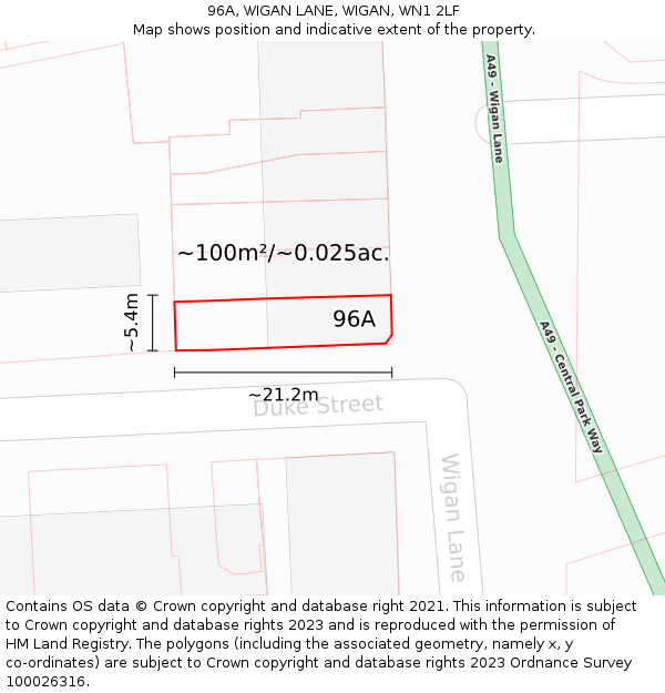 96A, WIGAN LANE, WIGAN, WN1 2LF: Plot and title map