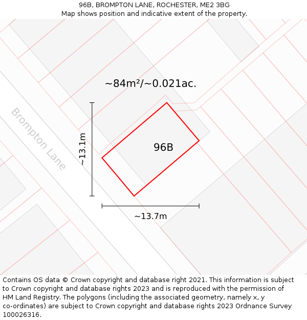 96B, BROMPTON LANE, ROCHESTER, ME2 3BG: Plot and title map