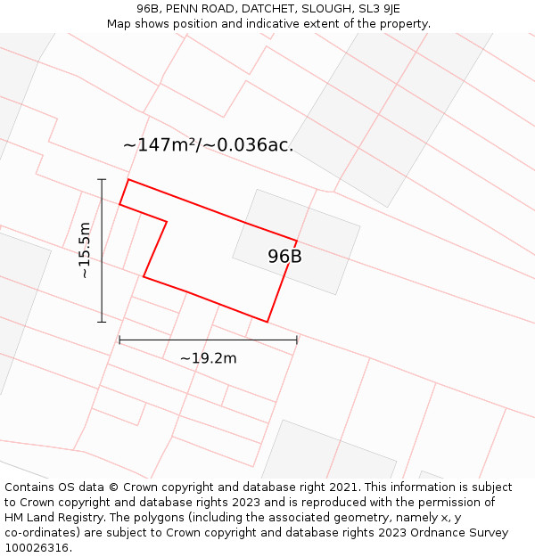 96B, PENN ROAD, DATCHET, SLOUGH, SL3 9JE: Plot and title map