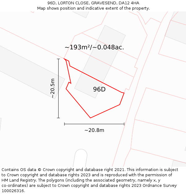 96D, LORTON CLOSE, GRAVESEND, DA12 4HA: Plot and title map