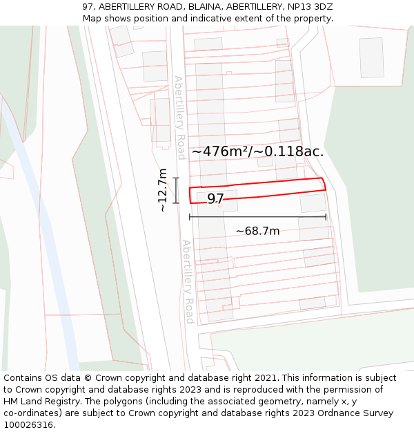 97, ABERTILLERY ROAD, BLAINA, ABERTILLERY, NP13 3DZ: Plot and title map