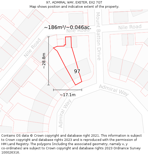 97, ADMIRAL WAY, EXETER, EX2 7GT: Plot and title map