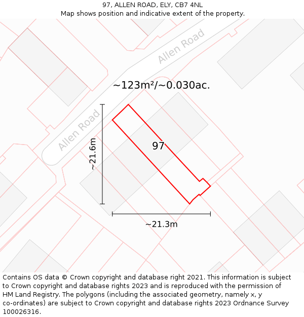97, ALLEN ROAD, ELY, CB7 4NL: Plot and title map