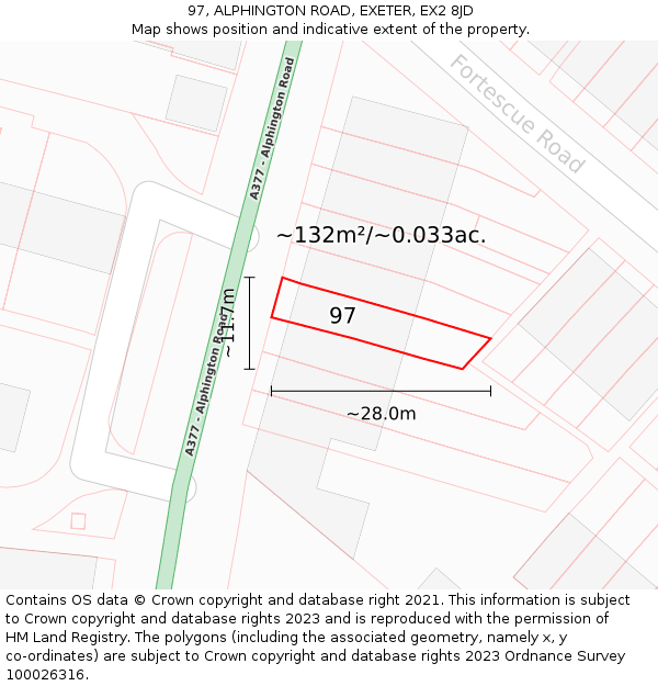 97, ALPHINGTON ROAD, EXETER, EX2 8JD: Plot and title map