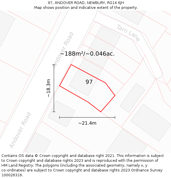 97, ANDOVER ROAD, NEWBURY, RG14 6JH: Plot and title map