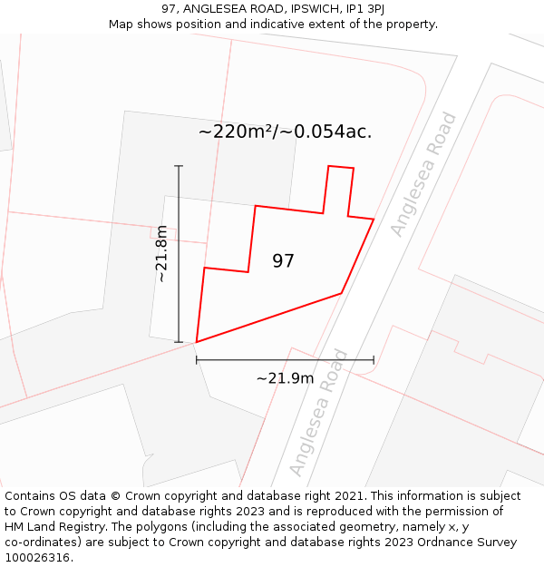 97, ANGLESEA ROAD, IPSWICH, IP1 3PJ: Plot and title map