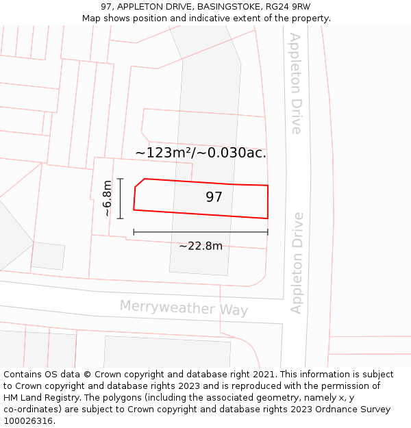 97, APPLETON DRIVE, BASINGSTOKE, RG24 9RW: Plot and title map