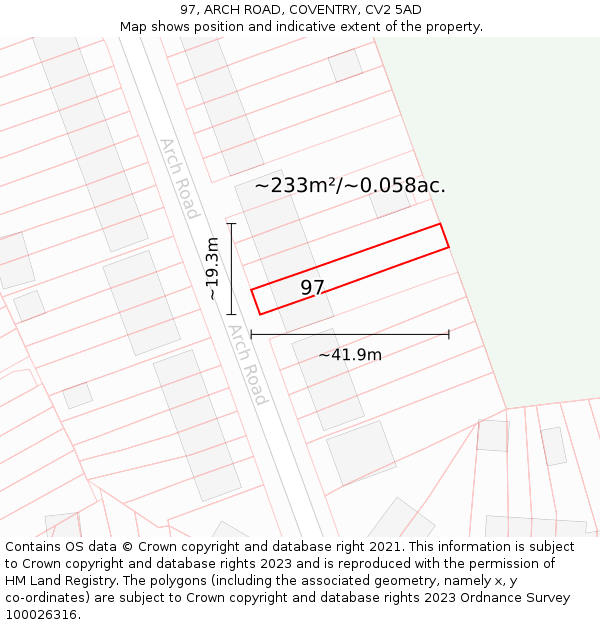 97, ARCH ROAD, COVENTRY, CV2 5AD: Plot and title map