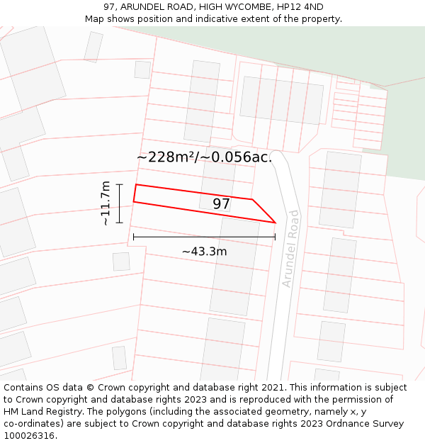 97, ARUNDEL ROAD, HIGH WYCOMBE, HP12 4ND: Plot and title map