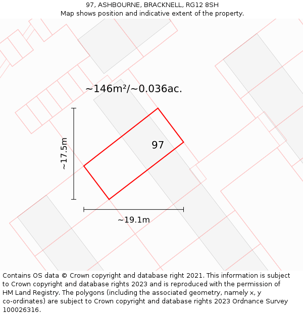 97, ASHBOURNE, BRACKNELL, RG12 8SH: Plot and title map