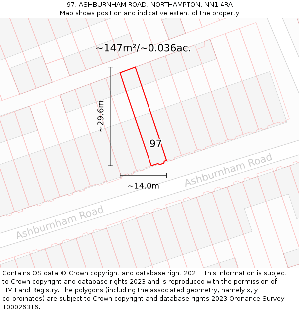97, ASHBURNHAM ROAD, NORTHAMPTON, NN1 4RA: Plot and title map