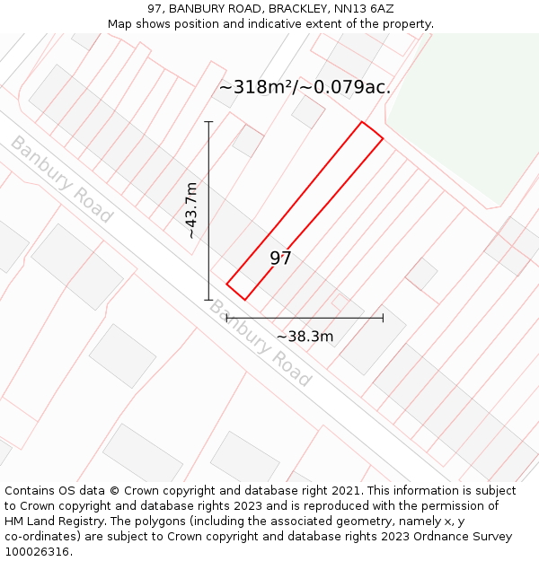 97, BANBURY ROAD, BRACKLEY, NN13 6AZ: Plot and title map