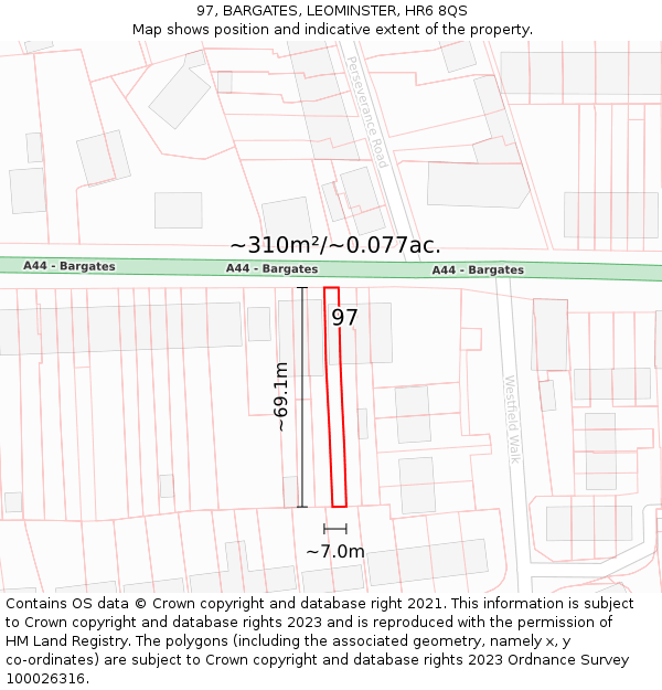 97, BARGATES, LEOMINSTER, HR6 8QS: Plot and title map