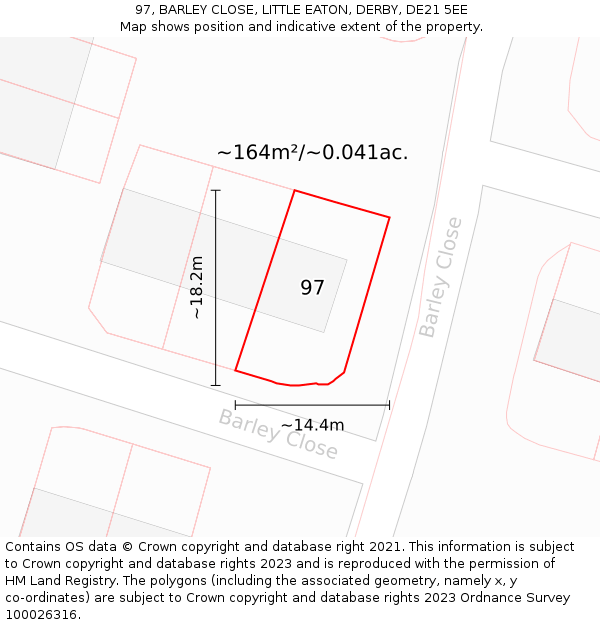 97, BARLEY CLOSE, LITTLE EATON, DERBY, DE21 5EE: Plot and title map