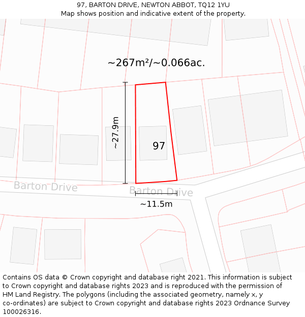 97, BARTON DRIVE, NEWTON ABBOT, TQ12 1YU: Plot and title map