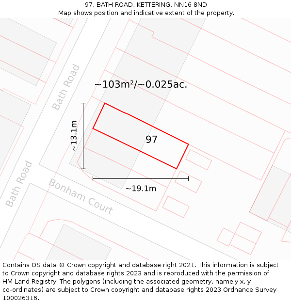 97, BATH ROAD, KETTERING, NN16 8ND: Plot and title map